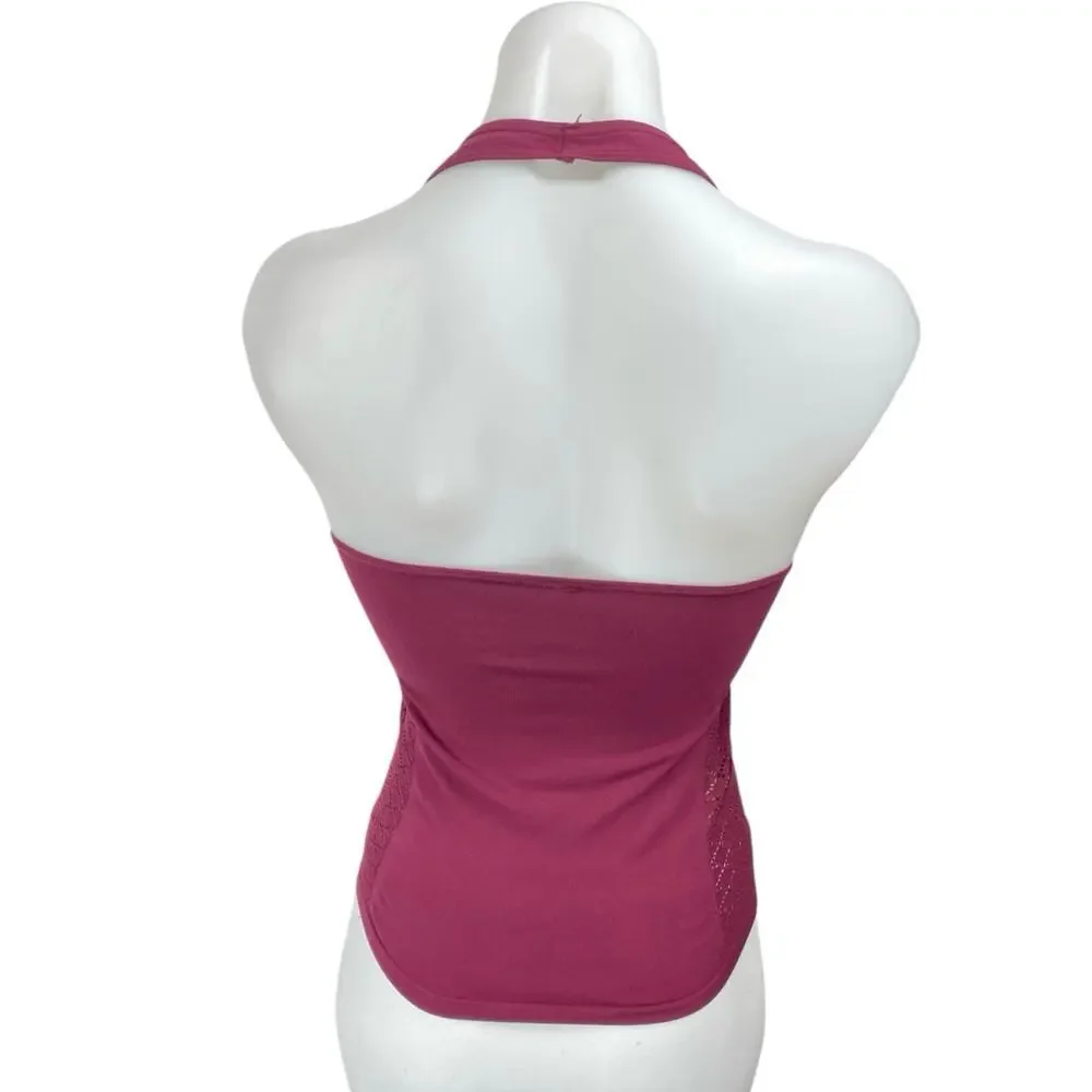 Free People Women's Maroon Ruched V-Neck Halter Cami Camisole Crop Tank Top M/L
